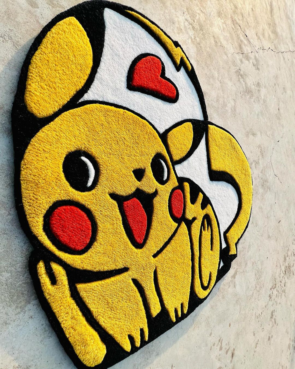 Yellow, White & Red Heart Shape Rug | Hand Tufted | Pokemon by Rugfine